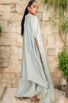 Buy_J By Jannat_Blue Satin Beads, Embroidery Open , Square Bustier And Draped Skirt Set _Online_at_Aza_Fashions