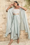 J By Jannat_Blue Satin Beads, Embroidery Open , Square Bustier And Draped Skirt Set _at_Aza_Fashions