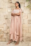 Shop_J By Jannat_Pink Satin, Shantoon Beads Open Neck, Square Dust Rose Embroidered Cape Set _Online_at_Aza_Fashions