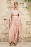 Buy_J By Jannat_Pink Satin, Shantoon Beads Open Neck, Square Dust Rose Embroidered Cape Set _at_Aza_Fashions