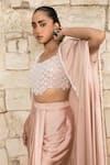 Shop_J By Jannat_Pink Satin, Shantoon Beads Open Neck, Square Dust Rose Embroidered Cape Set 