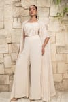 Buy_J By Jannat_Ivory Georgette, Silk Embroidery Open , Square Cape Set _at_Aza_Fashions