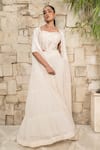 J By Jannat_Ivory Georgette, Silk Embroidery Open , Square Cape Set _at_Aza_Fashions