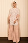 Buy_J By Jannat_Pink Georgette, Organza, Shantoon Embroidery Round Neck Dust Rose Hand Set _at_Aza_Fashions