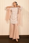Buy_J By Jannat_Pink Georgette, Organza, Shantoon Embroidery Round Neck Dust Rose Hand Set _Online_at_Aza_Fashions