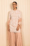 Shop_J By Jannat_Pink Georgette, Organza, Shantoon Embroidery Round Neck Dust Rose Hand Set _Online_at_Aza_Fashions