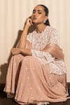 J By Jannat_Pink Georgette, Organza, Shantoon Embroidery Round Neck Dust Rose Hand Set _at_Aza_Fashions
