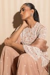 Buy_J By Jannat_Pink Georgette, Organza, Shantoon Embroidery Round Neck Dust Rose Hand Set 