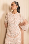 Shop_J By Jannat_Pink Georgette, Organza, Shantoon Embroidery Round Neck Dust Rose Hand Set 