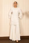 J By Jannat_Ivory Georgette, Organza Embroidery Round Neck Hand Kurta Sharara Set _Online_at_Aza_Fashions