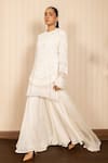 Buy_J By Jannat_Ivory Georgette, Organza Embroidery Round Neck Hand Kurta Sharara Set _Online_at_Aza_Fashions