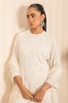 Buy_J By Jannat_Ivory Georgette, Organza Embroidery Round Neck Hand Kurta Sharara Set 