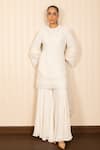 Buy_J By Jannat_Ivory Georgette, Organza Embroidery Round Neck Hand Kurta Sharara Set _at_Aza_Fashions