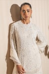 J By Jannat_Ivory Georgette, Organza Embroidery Round Neck Hand Kurta Sharara Set _Online