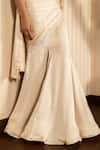 J By Jannat_Beige Satin, Chiffon, Shantoon Embroidery, Beads Pre-draped Saree With Blouse _Online_at_Aza_Fashions