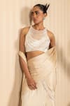 Buy_J By Jannat_Beige Satin, Chiffon, Shantoon Embroidery, Beads Pre-draped Saree With Blouse _Online_at_Aza_Fashions