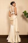 Shop_J By Jannat_Beige Satin, Chiffon, Shantoon Embroidery, Beads Pre-draped Saree With Blouse _at_Aza_Fashions