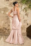 J By Jannat_Blush Satin, Chiffon, Organza Embroidery Pink Blouse And Pre-draped Saree Set _Online_at_Aza_Fashions