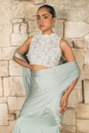 Buy_J By Jannat_Blue Satin, Chiffon, Shantoon, Organza Grayish Pre-draped Saree And Blouse Set 