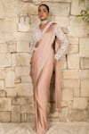 Buy_J By Jannat_Pink Satin, Chiffon, Organza, Shantoon Dust Rose Pre-stitched Saree Set _at_Aza_Fashions