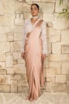 Buy_J By Jannat_Pink Satin, Chiffon, Organza, Shantoon Dust Rose Pre-stitched Saree Set _Online_at_Aza_Fashions