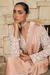 J By Jannat_Pink Satin, Chiffon, Organza, Shantoon Dust Rose Pre-stitched Saree Set _at_Aza_Fashions