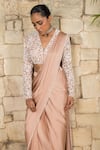 Shop_J By Jannat_Pink Satin, Chiffon, Organza, Shantoon Dust Rose Pre-stitched Saree Set 