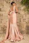 Buy_J By Jannat_Peach Satin, Chiffon, Shantoon, Organza Powder Pre-draped Saree And Blouse Set _Online_at_Aza_Fashions