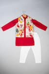 Buy_Lil Angels_Multi Color Silk Floral Nehru Jacket And Red Kurta Set _at_Aza_Fashions