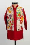 Lil Angels_Multi Color Silk Floral Nehru Jacket And Red Kurta Set _Online_at_Aza_Fashions