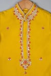 Lil Angels_Yellow Silk Embroidery Mustard Knot Kurta Set _Online_at_Aza_Fashions