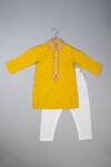 Buy_Lil Angels_Yellow Silk Embroidery Mustard Knot Kurta Set _at_Aza_Fashions
