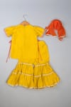 Shop_Lil Angels_Yellow Silk Embroidery, Zari Mustard Knot Sharara Set _at_Aza_Fashions