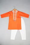 Buy_Lil Angels_Orange Silk Embroidery Knot Kurta Set _at_Aza_Fashions