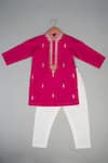 Buy_Lil Angels_Pink Silk Embroidery Knot Kurta Set _at_Aza_Fashions