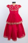 Buy_Lil Angels_Pink Silk Embroidery Kairi Peplum Top And Lehenga Set _at_Aza_Fashions