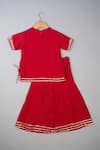 Shop_Lil Angels_Red Silk Embroidery, Lace Knot Palazzo Set _at_Aza_Fashions