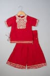 Buy_Lil Angels_Red Silk Embroidery, Lace Knot Palazzo Set _at_Aza_Fashions