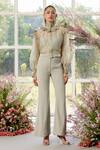 Buy_Parul And Preyanka_Green Silk Organza, Crepe Lace, Pearls, Crystals Designer Applique Co-ord Set _at_Aza_Fashions