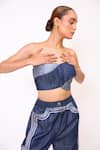 Shop_Baani Khurana_Navy Denim Crew Neck Blue Crop Top And Pant Set _at_Aza_Fashions