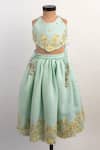 Buy_Lil Angels_Blue Silk Tassels, Embroidery Thread Lehenga And Blouse Set _at_Aza_Fashions