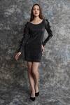 Buy_Pooja Peshoria_Black Polyester Ruffles Round Neck Sequin Sleeve Dress _at_Aza_Fashions