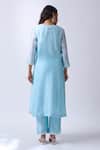 Shop_House Of Pink_Blue Chanderi, Organza Embroidery, Pearls Collared Powder Kurta Set _at_Aza_Fashions