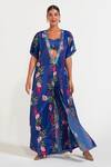 Buy_Nautanky_Blue Crepe Sequins, Smocking Plunge , Sweetheart Electric Kaftan Set _at_Aza_Fashions