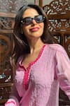 Buy_Label Aishwaryrika_Pink Georgette Embroidery Round Neck Flora Rose Chikankari Short Kurta _Online_at_Aza_Fashions