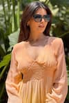 Label Aishwaryrika_Peach Georgette Embroidery V-neck Chikankari Corset Dress _Online_at_Aza_Fashions