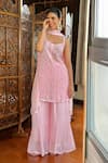 Buy_Label Aishwaryrika_Pink Georgette Embroidery Round Neck Chikankari Gharara Short Kurta Set _at_Aza_Fashions