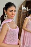 Label Aishwaryrika_Pink Georgette Embroidery Round Neck Chikankari Gharara Short Kurta Set _Online_at_Aza_Fashions