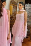 Shop_Label Aishwaryrika_Pink Georgette Embroidery Round Neck Chikankari Gharara Short Kurta Set _at_Aza_Fashions
