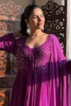 Shop_Label Aishwaryrika_Purple Georgette Embroidery Round Neck Rose Chikankari Anarkali Set _Online_at_Aza_Fashions